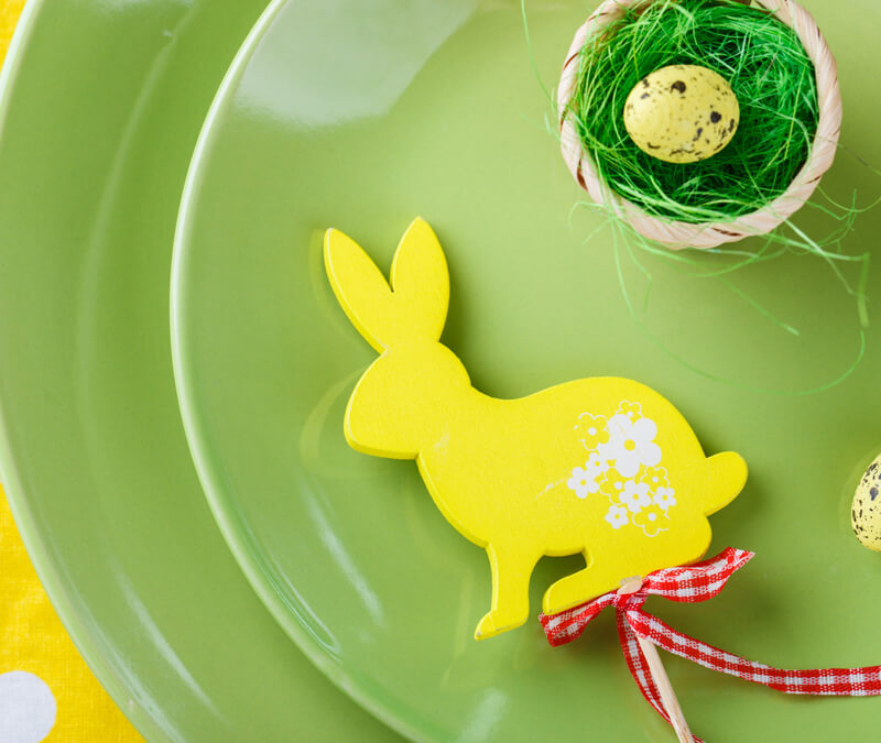 easter bunny cookie on green plate